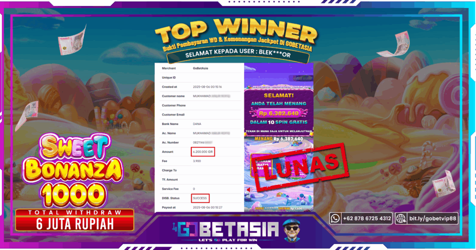 Bukti pembayaran Jackpot di GOBETASIA
