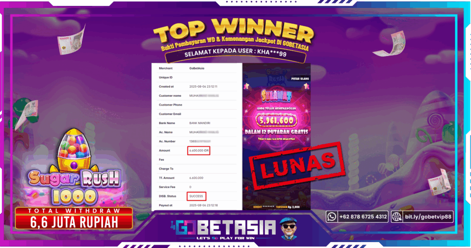 Bukti pembayaran Jackpot di GOBETASIA