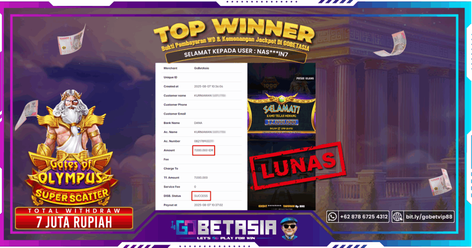 Bukti pembayaran Jackpot di GOBETASIA