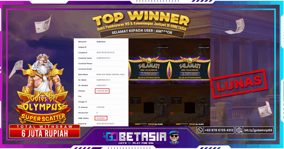 Bukti pembayaran Jackpot di GOBETASIA