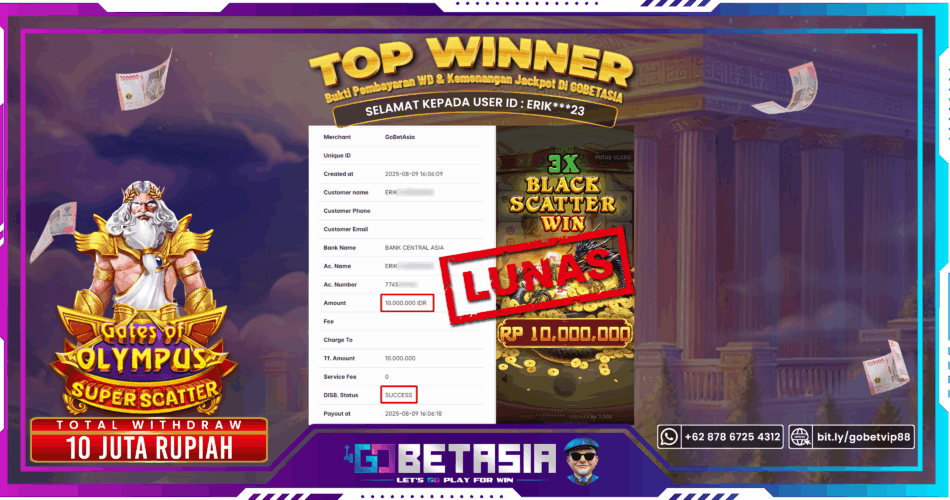 Bukti pembayaran Jackpot di GOBETASIA