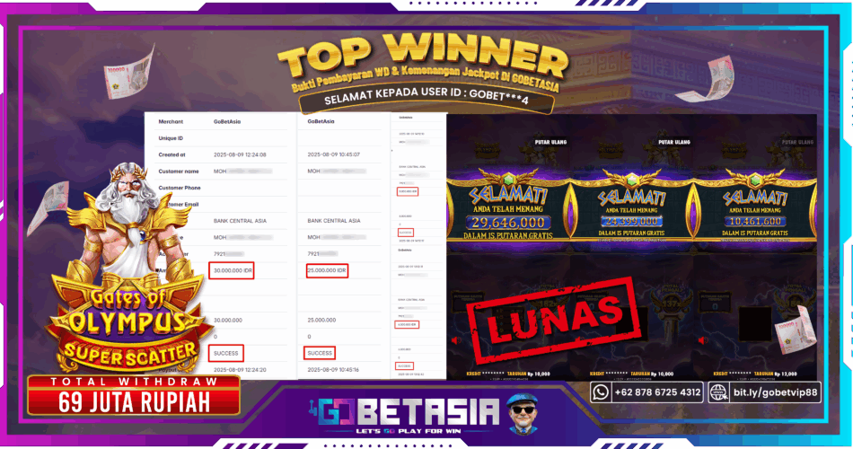 Bukti pembayaran Jackpot di GOBETASIA