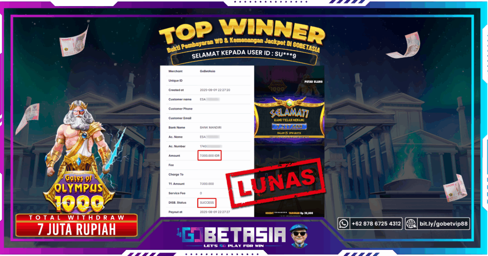 Bukti pembayaran Jackpot di GOBETASIA