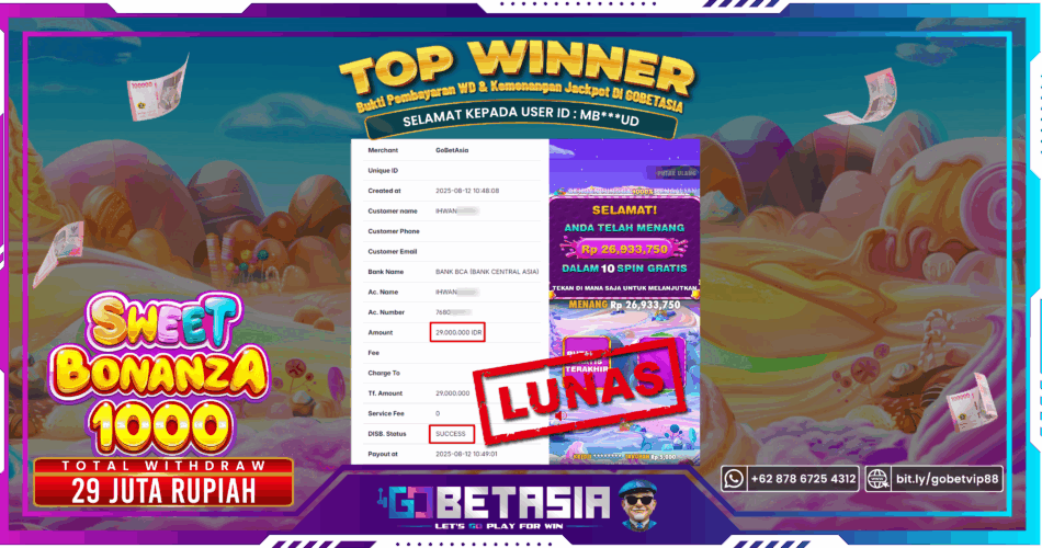 Bukti pembayaran Jackpot di GOBETASIA