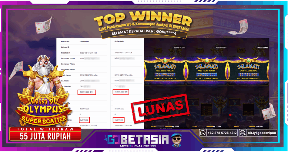 Bukti pembayaran Jackpot di GOBETASIA