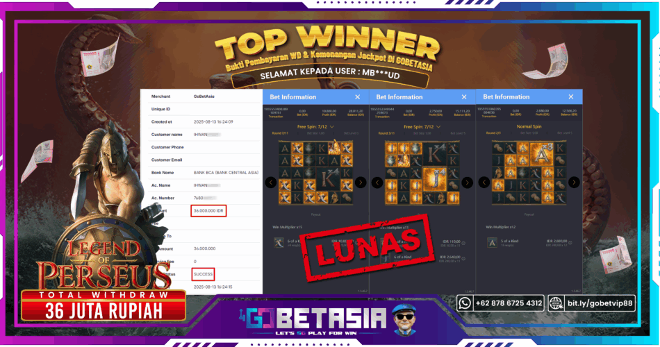 Bukti pembayaran Jackpot di GOBETASIA