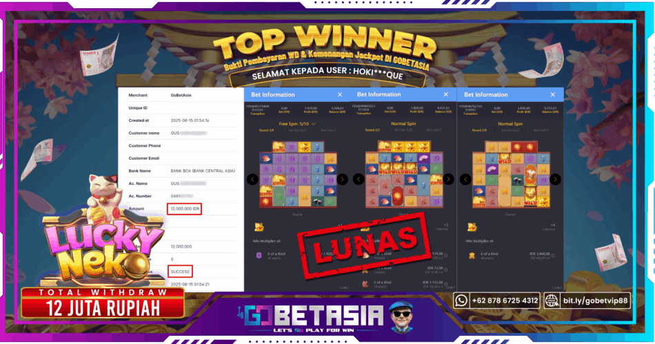 Bukti pembayaran Jackpot di GOBETASIA