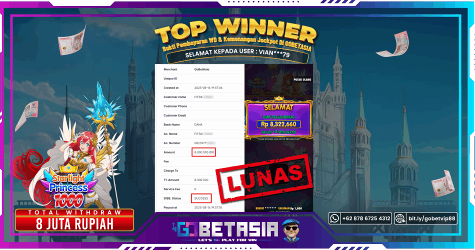 Bukti pembayaran Jackpot di GOBETASIA