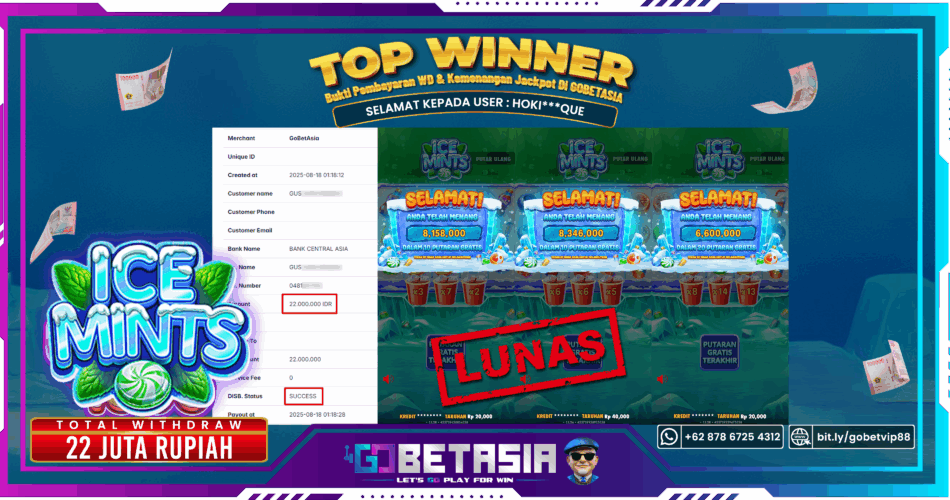 Bukti pembayaran Jackpot di GOBETASIA