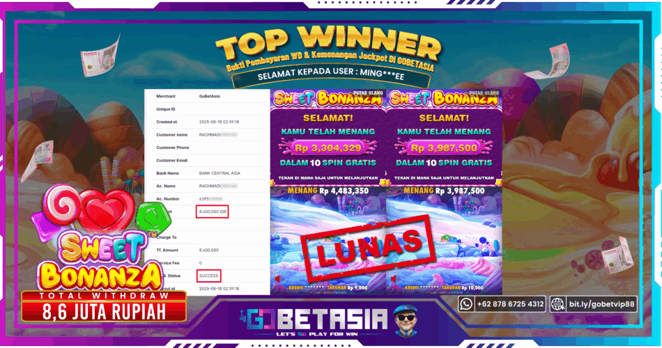 Bukti pembayaran Jackpot di GOBETASIA