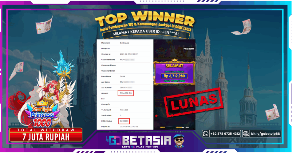 Bukti pembayaran Jackpot di GOBETASIA