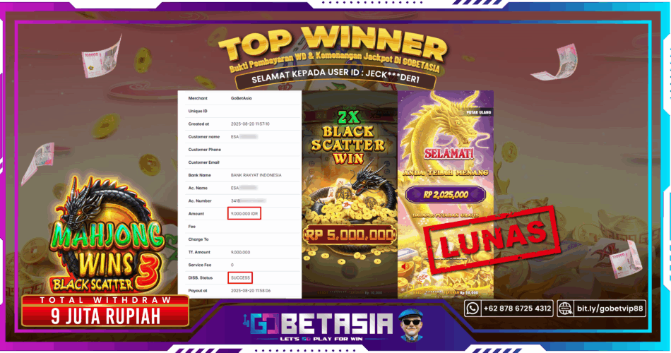 Bukti pembayaran Jackpot di GOBETASIA