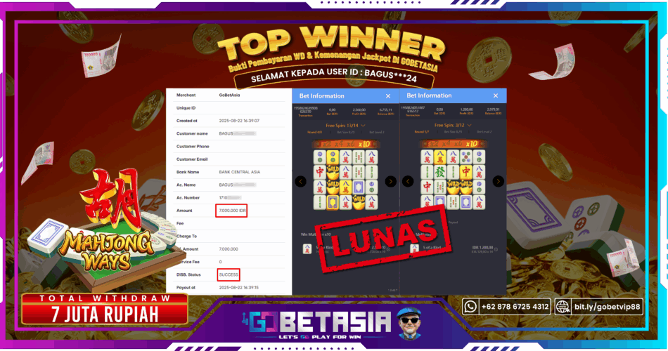 Bukti pembayaran Jackpot di GOBETASIA
