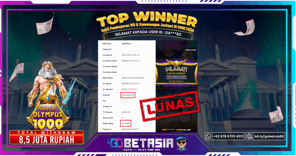Bukti pembayaran Jackpot di GOBETASIA