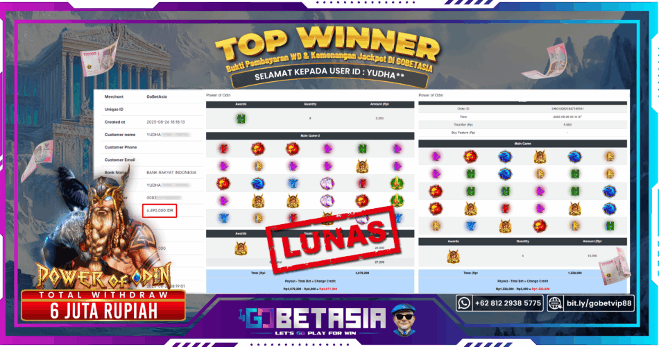 Bukti pembayaran Jackpot di GOBETASIA