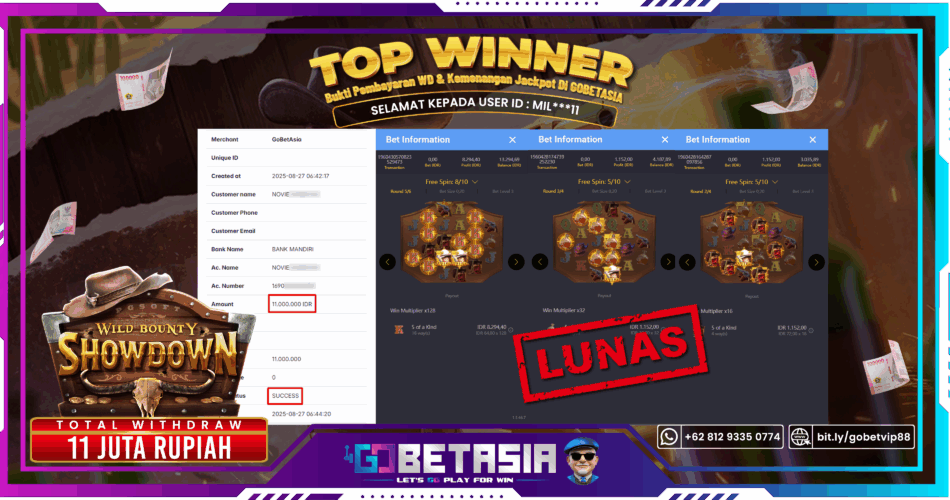 Bukti pembayaran Jackpot di GOBETASIA