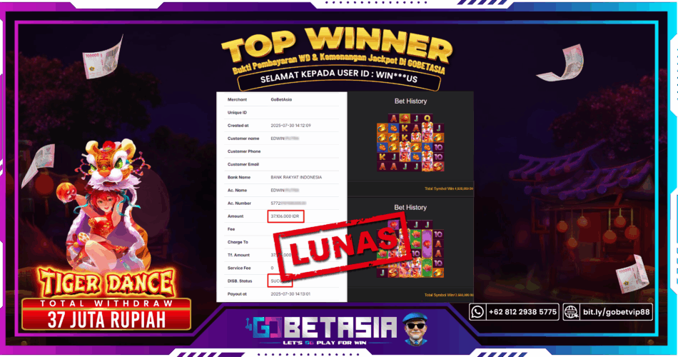 Bukti pembayaran Jackpot di GOBETASIA