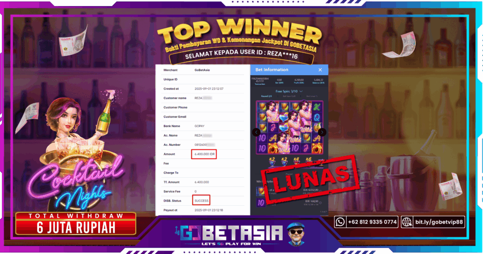Bukti pembayaran Jackpot di GOBETASIA