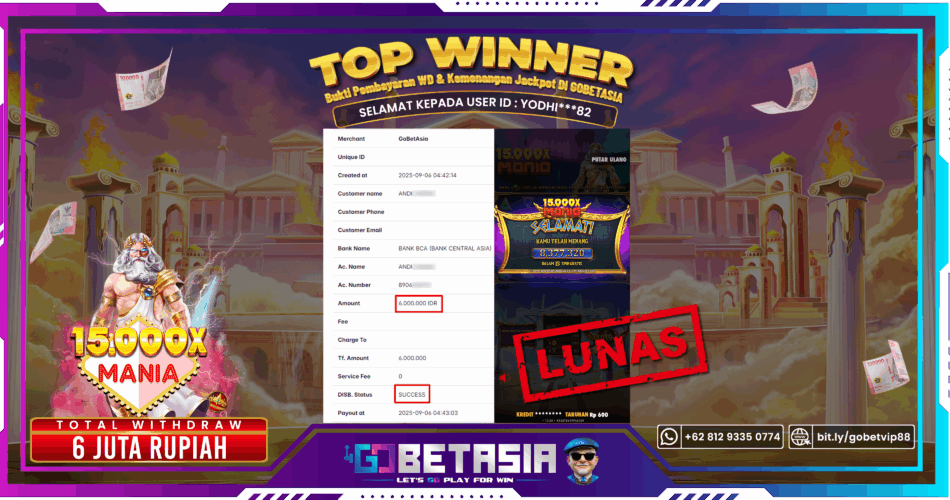 Bukti pembayaran Jackpot di GOBETASIA