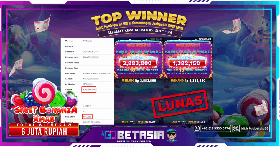 Bukti pembayaran Jackpot di GOBETASIA