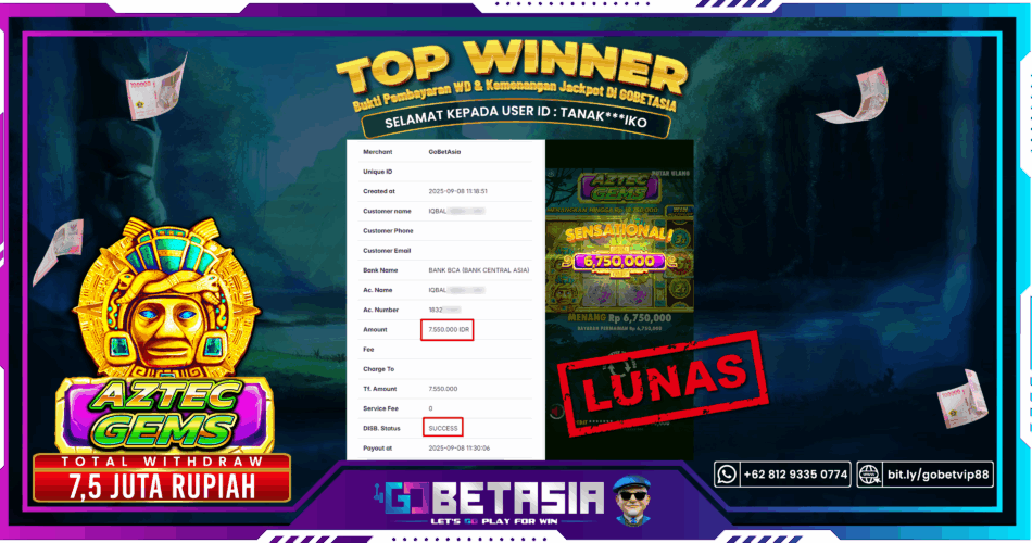 Bukti pembayaran Jackpot di GOBETASIA