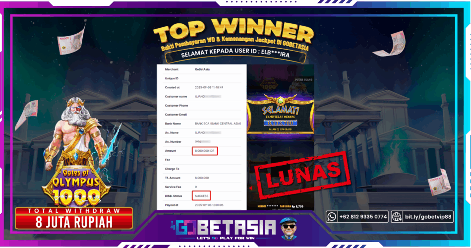 Bukti pembayaran Jackpot di GOBETASIA