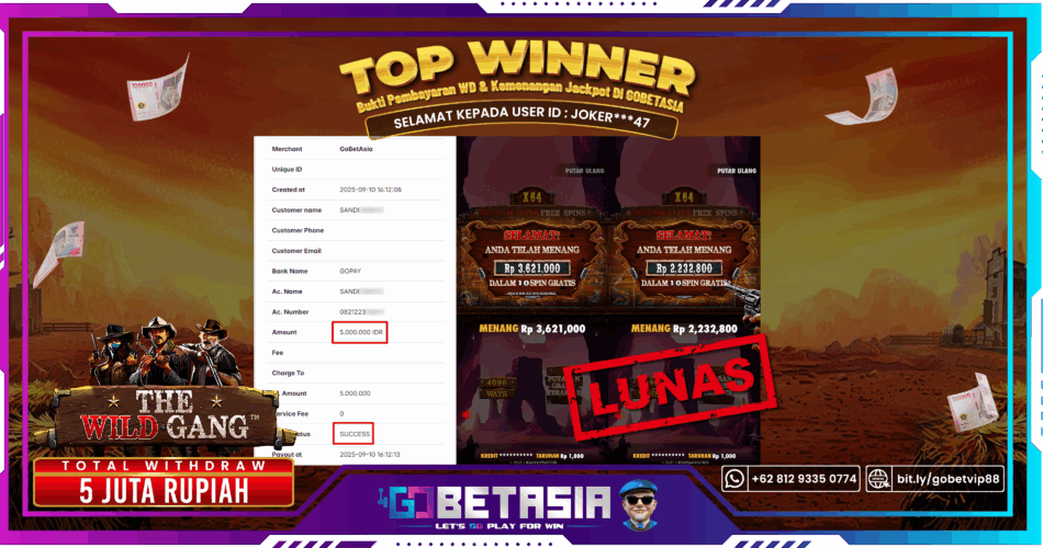 Bukti pembayaran Jackpot di GOBETASIA