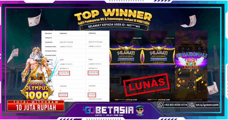 Bukti pembayaran Jackpot di GOBETASIA