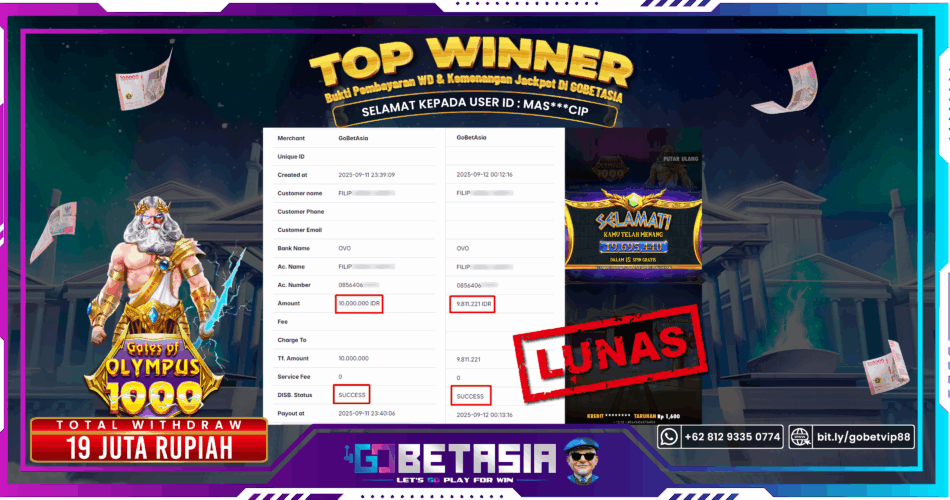 Bukti pembayaran Jackpot di GOBETASIA