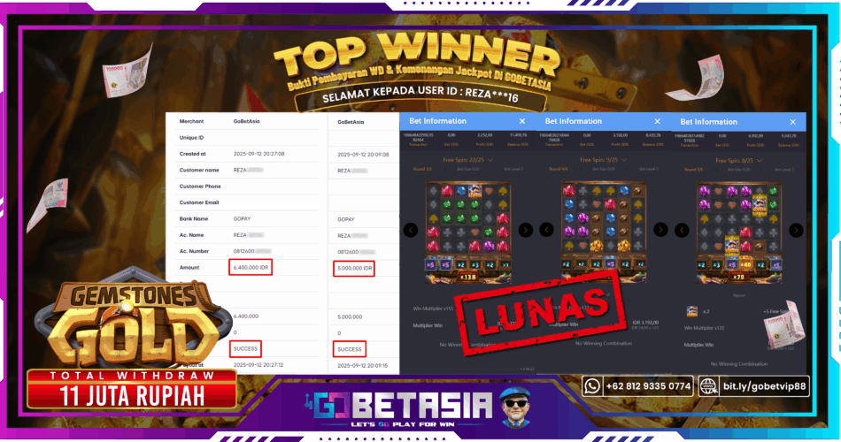 Bukti pembayaran Jackpot di GOBETASIA