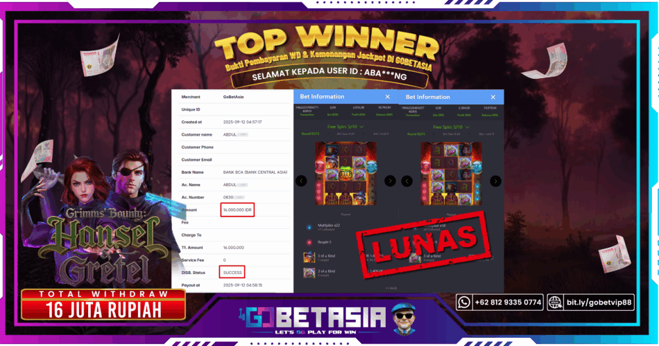 Bukti pembayaran Jackpot di GOBETASIA