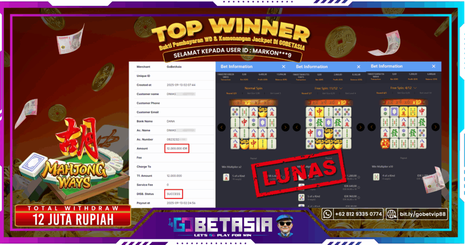 Bukti pembayaran Jackpot di GOBETASIA