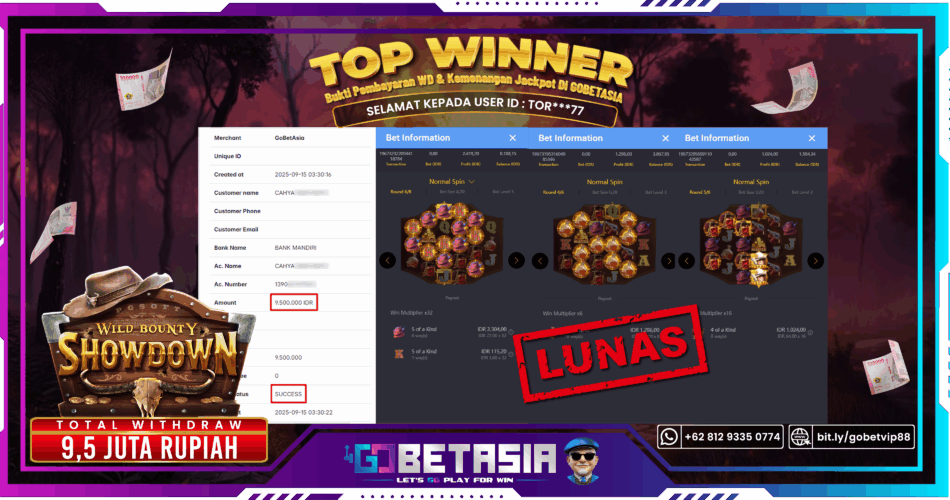 Bukti pembayaran Jackpot di GOBETASIA
