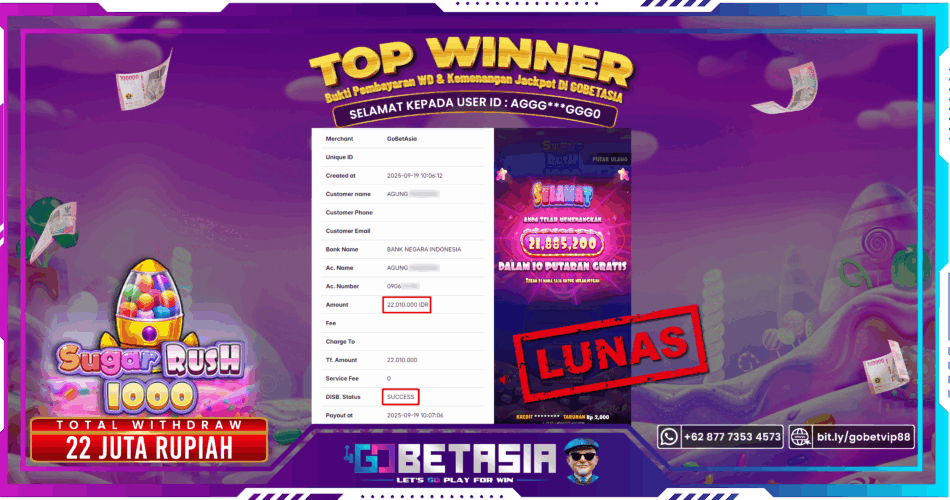 Bukti pembayaran Jackpot di GOBETASIA