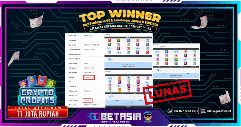 Bukti pembayaran Jackpot di GOBETASIA