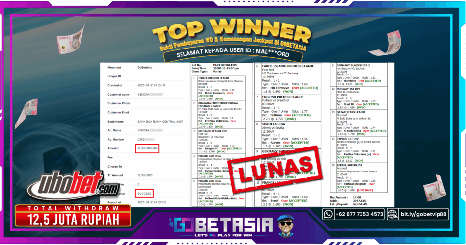 Bukti pembayaran Jackpot di GOBETASIA