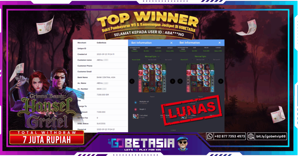 Bukti pembayaran Jackpot di GOBETASIA