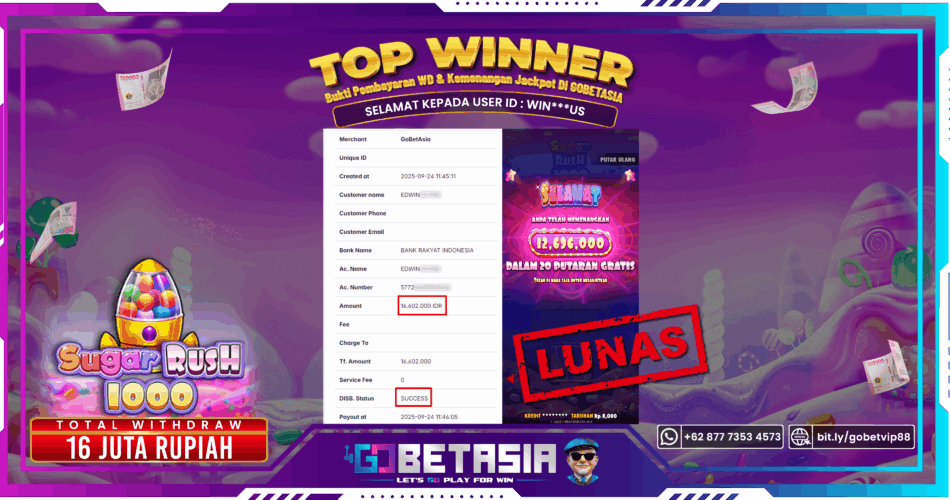 Bukti pembayaran Jackpot di GOBETASIA