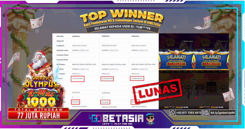 Bukti pembayaran Jackpot di GOBETASIA