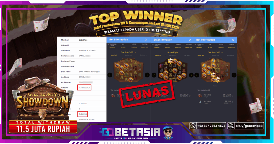 Bukti pembayaran Jackpot di GOBETASIA