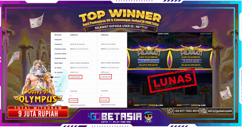 Bukti pembayaran Jackpot di GOBETASIA