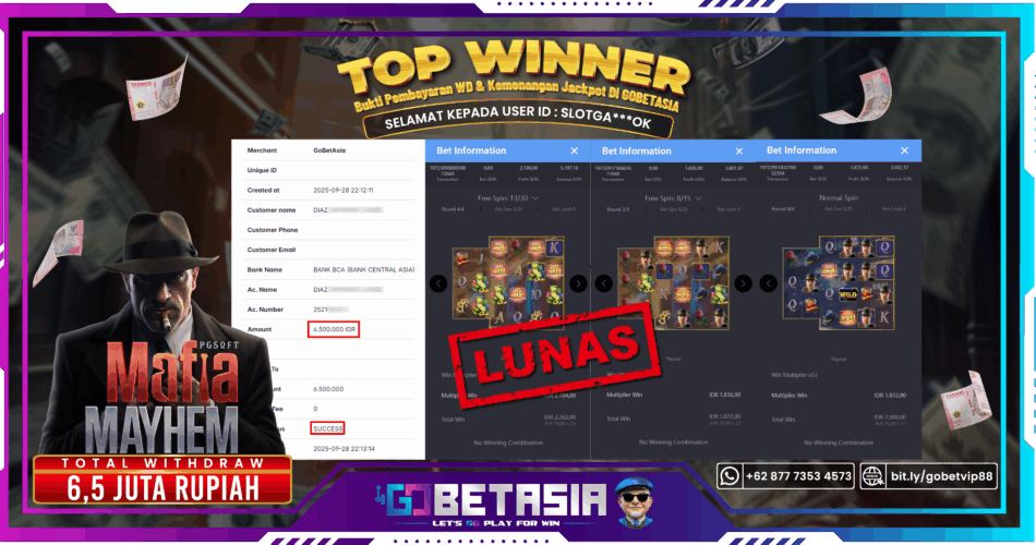 Bukti pembayaran Jackpot di GOBETASIA