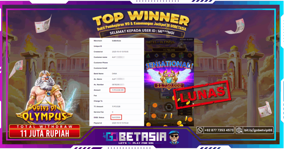 Bukti pembayaran Jackpot di GOBETASIA