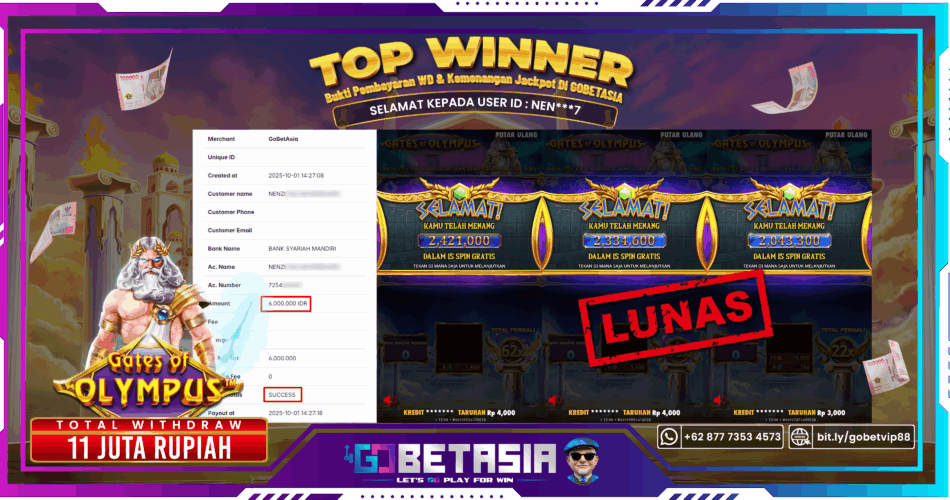 Bukti pembayaran Jackpot di GOBETASIA