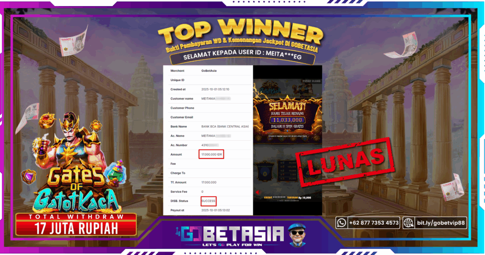 Bukti pembayaran Jackpot di GOBETASIA