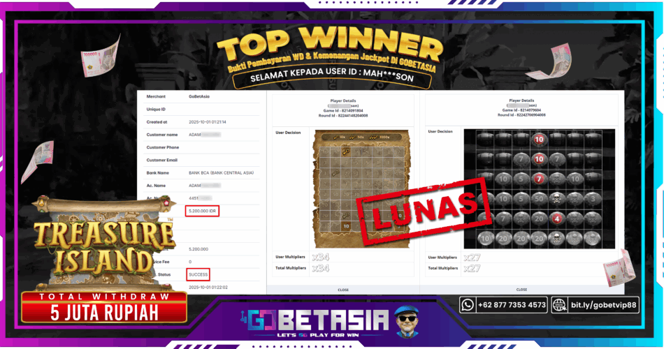 Bukti pembayaran Jackpot di GOBETASIA