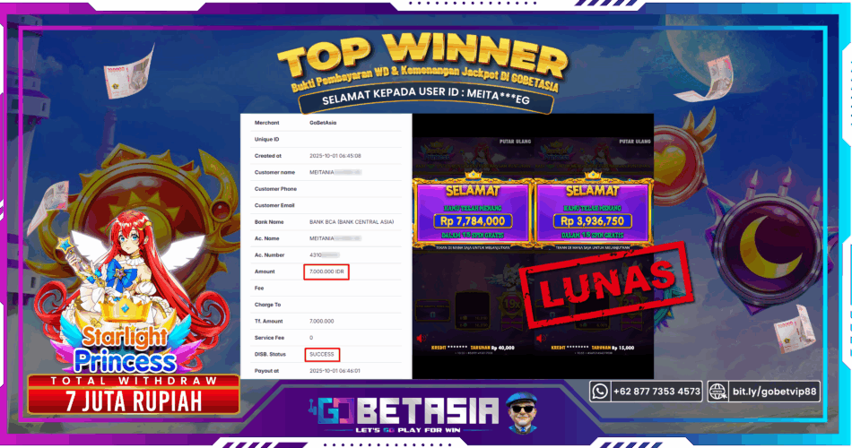 Bukti pembayaran Jackpot di GOBETASIA
