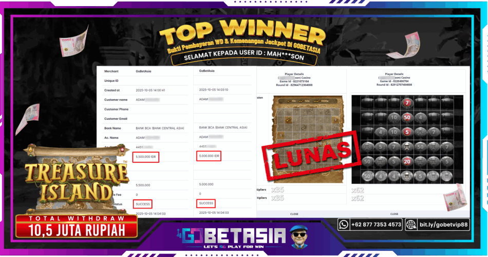 Bukti pembayaran Jackpot di GOBETASIA