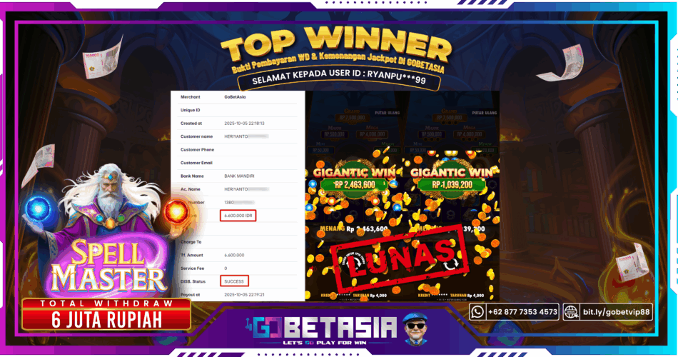 Bukti pembayaran Jackpot di GOBETASIA