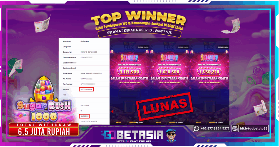 Bukti pembayaran Jackpot di GOBETASIA